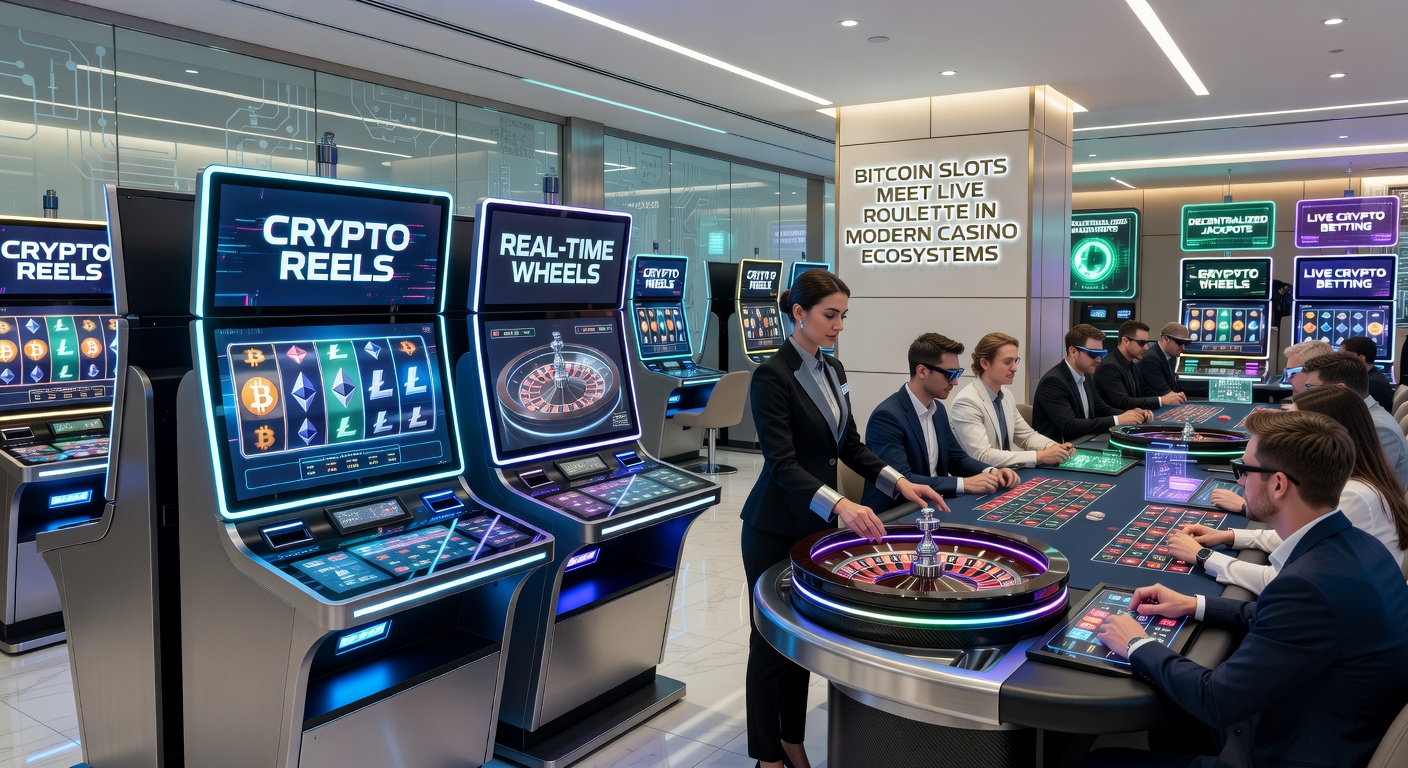 Close-up of a crypto wallet interface connected to a live roulette table, with Bitcoin transactions lighting up during a winning spin in a modern online casino environment