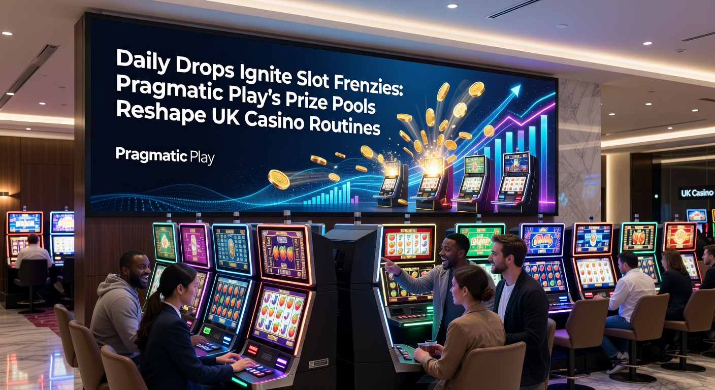 Vibrant Pragmatic Play slot screen showing a daily drop jackpot ticking down, with coins and excitement building in a UK casino interface