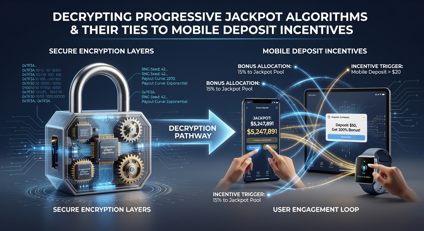 Diagram showing data flow from mobile deposits to progressive jackpot pools via encrypted algorithms