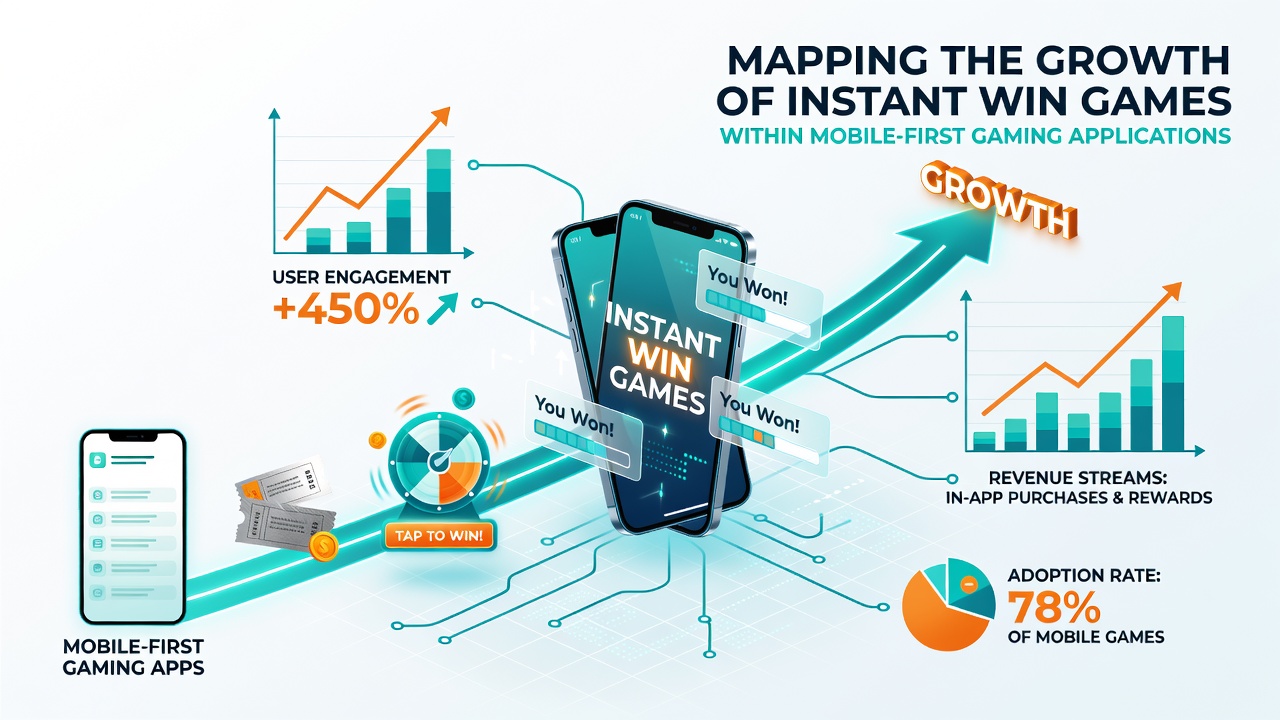 Analytics dashboard showing growth curves for instant win games across different mobile platforms and regions