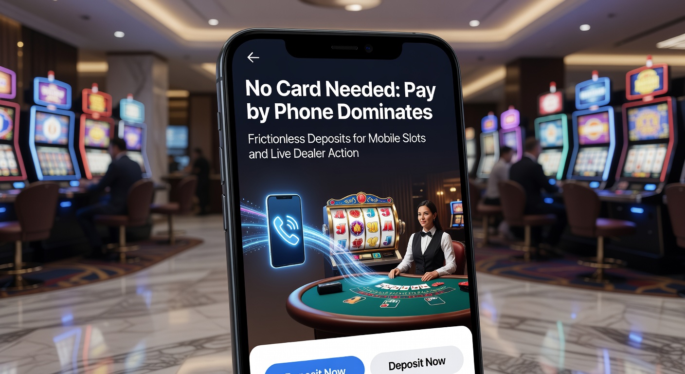 Smartphone displaying a mobile casino app with pay-by-phone deposit confirmation screen active during a slot spin session