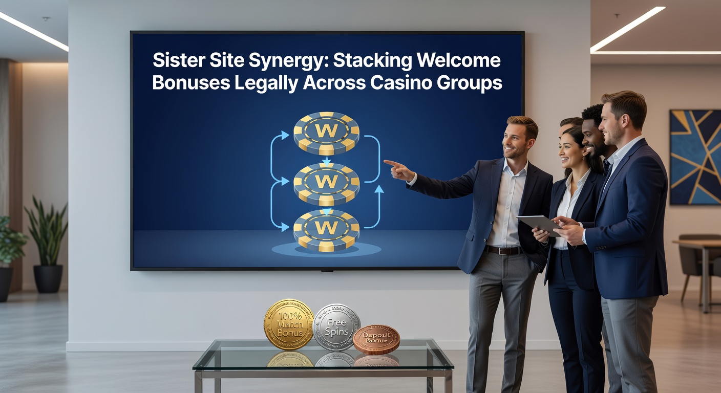 Visual representation of interconnected casino brands under one group, showing stacked bonus icons flowing between sites