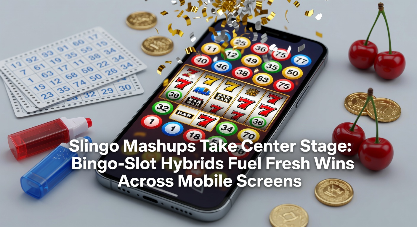 Vibrant mobile screen displaying a Slingo game interface with spinning reels and bingo cards merging in a dynamic hybrid format