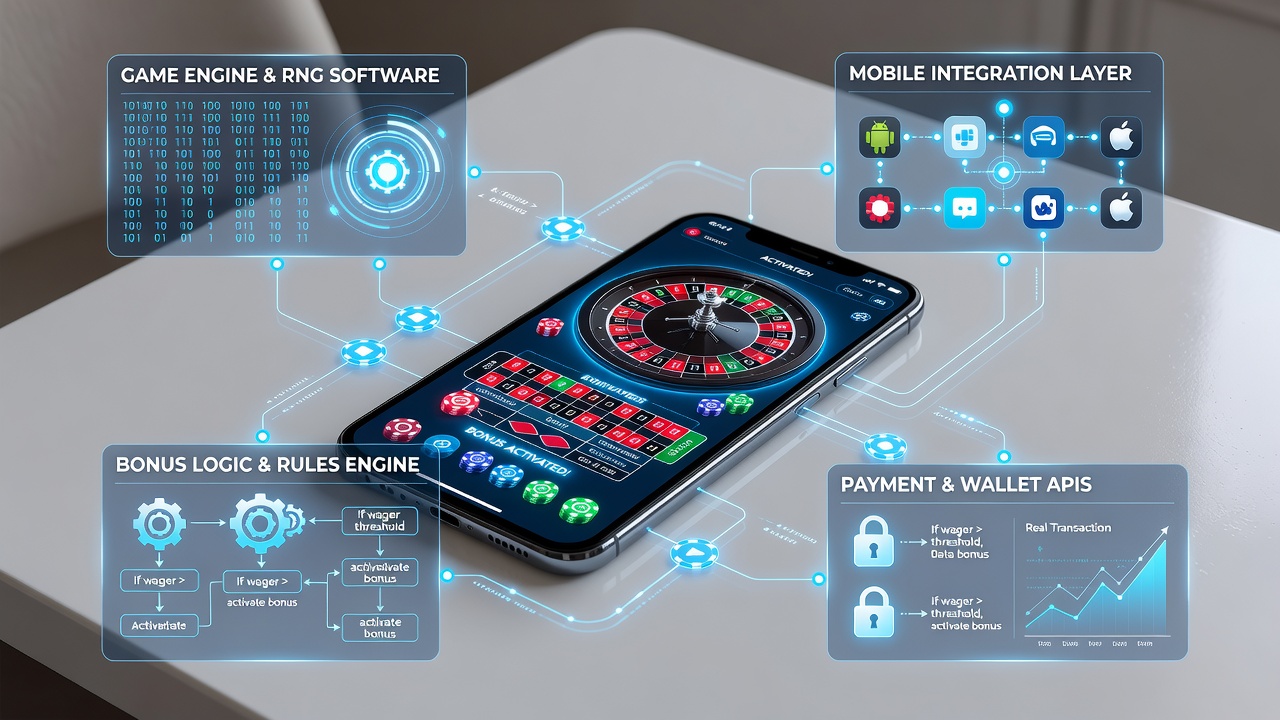 Backend dashboard displaying real-time bonus activation logs and server-side validation metrics for mobile roulette sessions