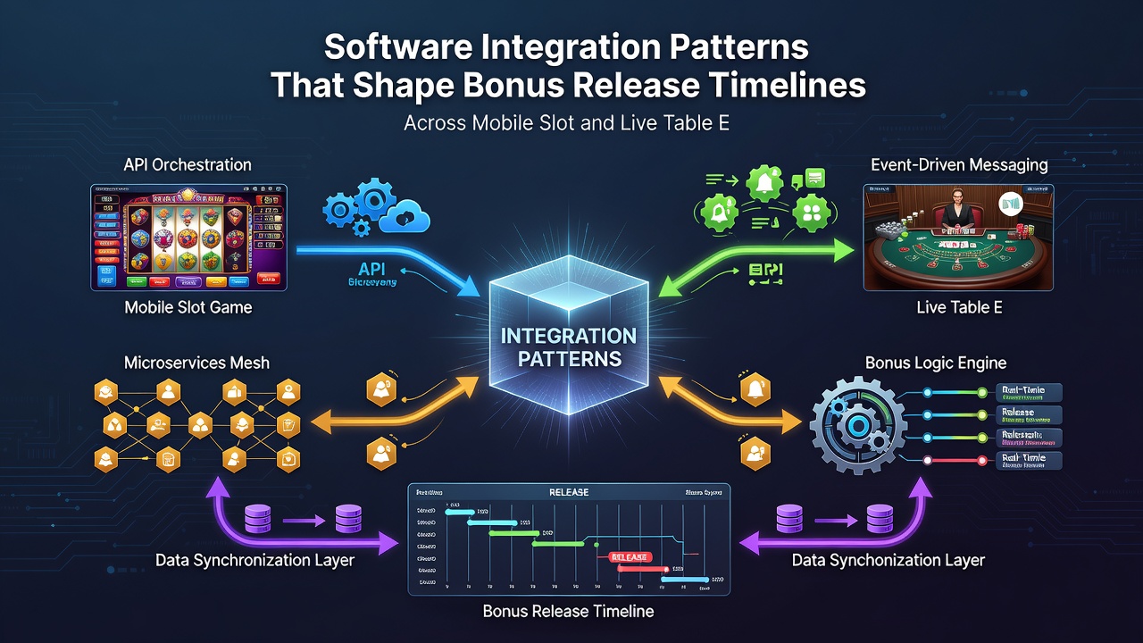 Illustration of real-time data synchronization between live dealer tables and bonus engines using event queues