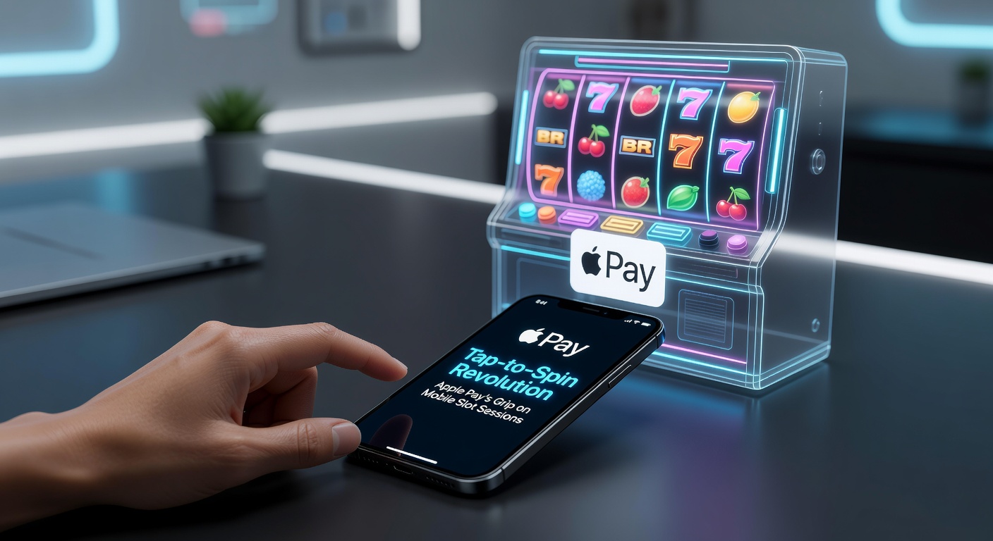Smartphone displaying Apple Pay transaction during a vibrant mobile slot game session, highlighting seamless tap-to-spin action