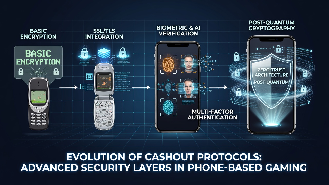 Evolution of mobile gaming cashout interfaces showing early SMS verification transitioning to encrypted biometric authentication screens